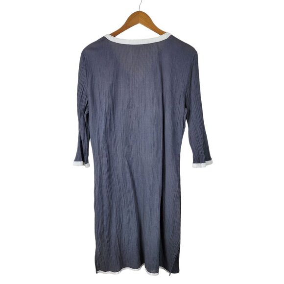 Athleta Crepe Crinkle Tunic Dress Large Gray White Trim 3/4 Sleeves lightweight - Picture 5 of 7